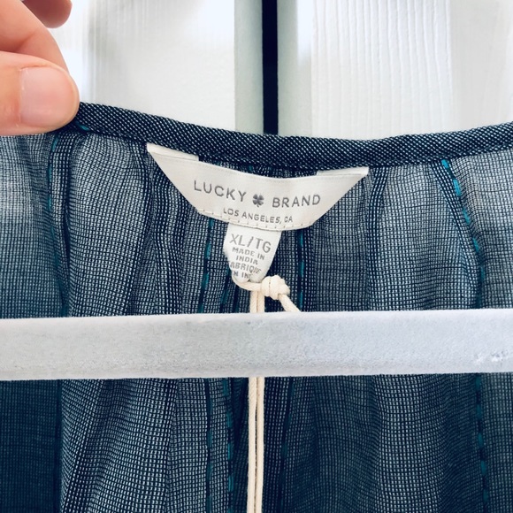 Lucky Brand denim blue ruffle sleeve top - Picture 2 of 8